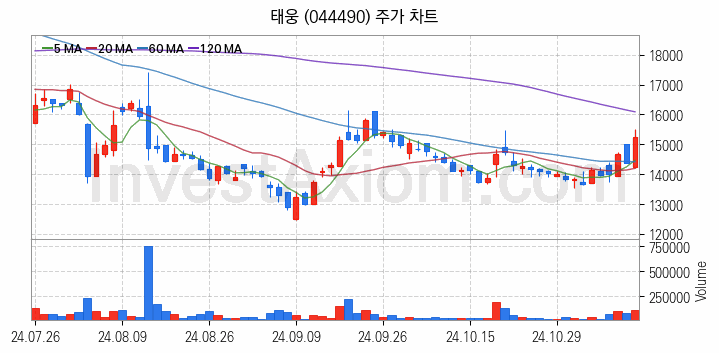 조선기자재 관련주 태웅 주식 종목의 분석 시점 기준 최근 일봉 차트