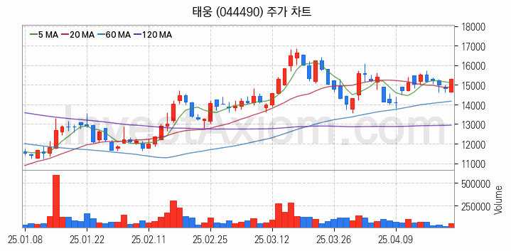 조선기자재 관련주 태웅 주식 종목의 분석 시점 기준 최근 일봉 차트