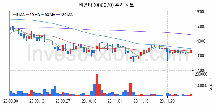 조선기자재 관련주 비엠티 주식 종목의 분석 시점 기준 최근 일봉 차트