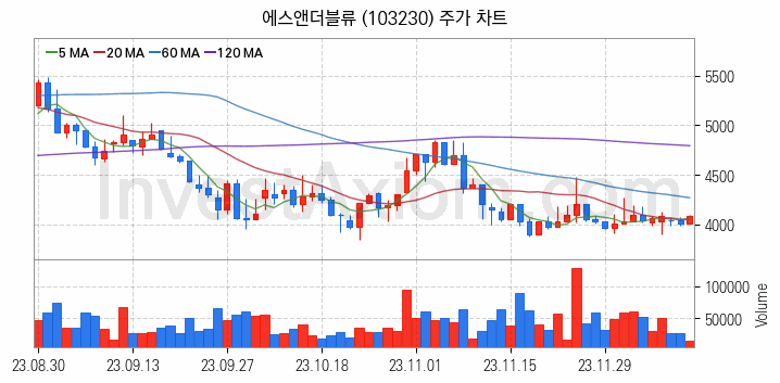 조선기자재 관련주 에스앤더블류 주식 종목의 분석 시점 기준 최근 일봉 차트