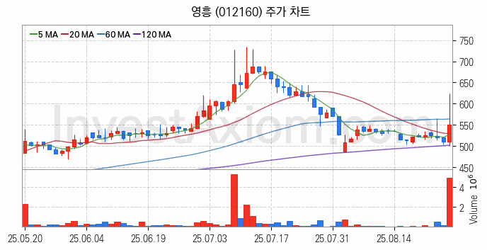 중소형 철강 관련주 영흥 주식 종목의 분석 시점 기준 최근 일봉 차트