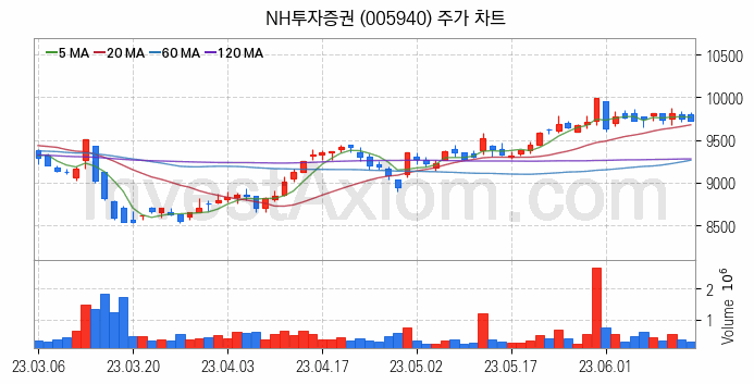 증권 관련주 NH투자증권 주식 종목의 분석 시점 기준 최근 일봉 차트