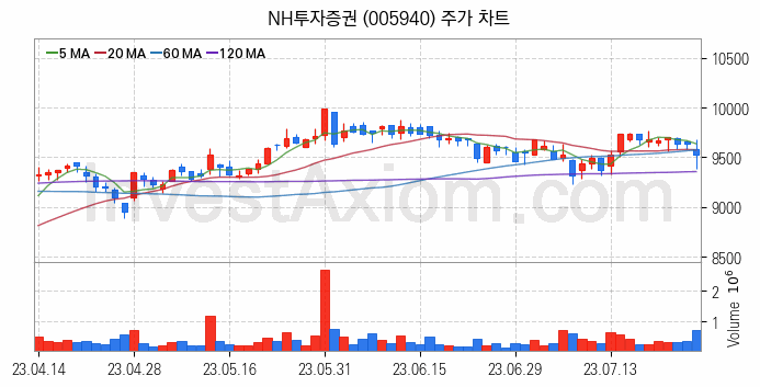 증권 관련주 NH투자증권 주식 종목의 분석 시점 기준 최근 일봉 차트