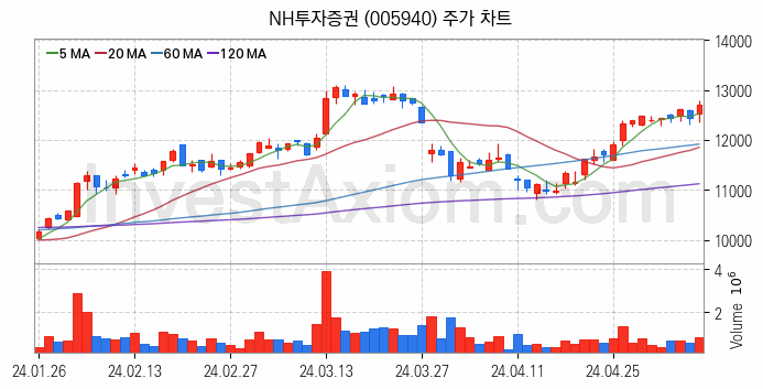 증권 관련주 NH투자증권 주식 종목의 분석 시점 기준 최근 일봉 차트