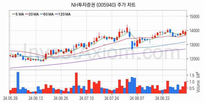 증권 관련주 NH투자증권 주식 종목의 분석 시점 기준 최근 일봉 차트