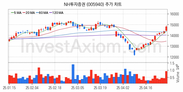 증권 관련주 NH투자증권 주식 종목의 분석 시점 기준 최근 일봉 차트