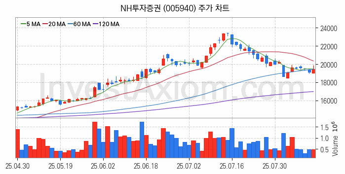 증권 관련주 NH투자증권 주식 종목의 분석 시점 기준 최근 일봉 차트