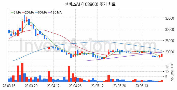 지능형로봇 인공지능AI 관련주 셀바스AI 주식 종목의 분석 시점 기준 최근 일봉 차트