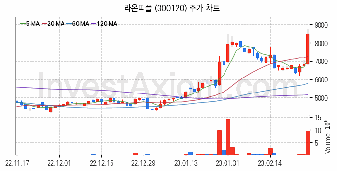 지능형로봇 인공지능AI 관련주 라온피플 주식 종목의 분석 시점 기준 최근 일봉 차트