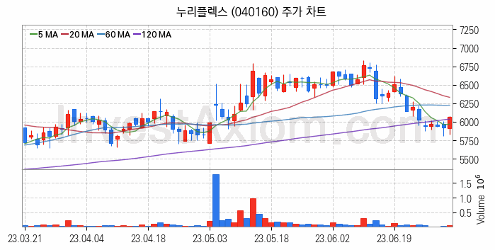 지능형전력망 스마트그리드 관련주 누리플렉스 주식 종목의 분석 시점 기준 최근 일봉 차트