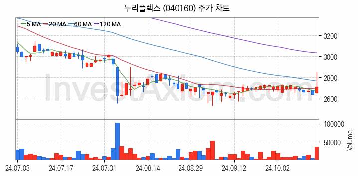 지능형전력망 스마트그리드 관련주 누리플렉스 주식 종목의 분석 시점 기준 최근 일봉 차트