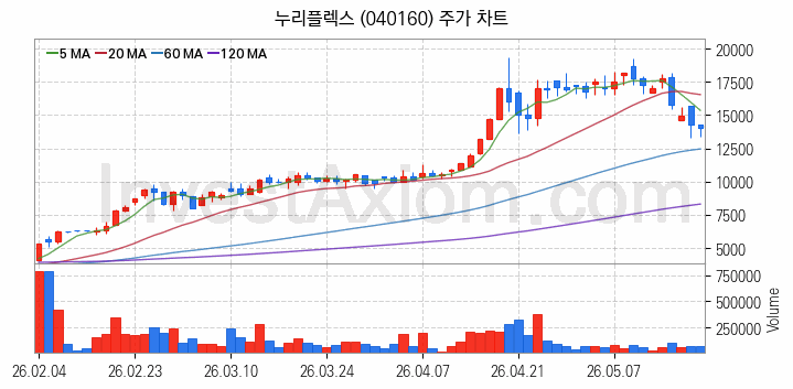 지능형전력망 스마트그리드 관련주 누리플렉스 주식 종목의 분석 시점 기준 최근 일봉 차트