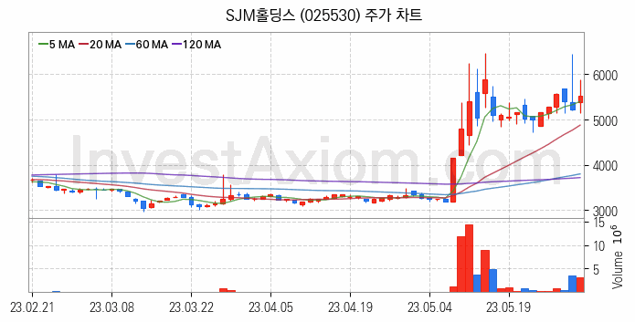 지주사 관련주 SJM홀딩스 주식 종목의 분석 시점 기준 최근 일봉 차트