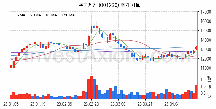 철강 관련주 동국제강 주식 종목의 분석 시점 기준 최근 일봉 차트