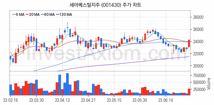 철강 관련주 세아베스틸지주 주식 종목의 분석 시점 기준 최근 일봉 차트