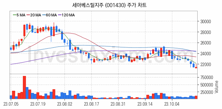 철강 관련주 세아베스틸지주 주식 종목의 분석 시점 기준 최근 일봉 차트