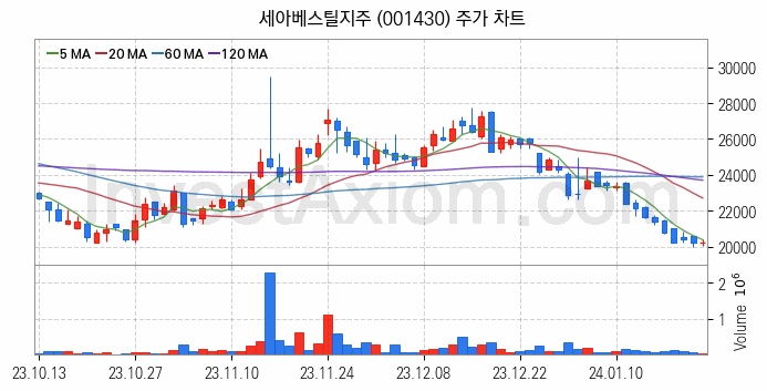 철강 관련주 세아베스틸지주 주식 종목의 분석 시점 기준 최근 일봉 차트