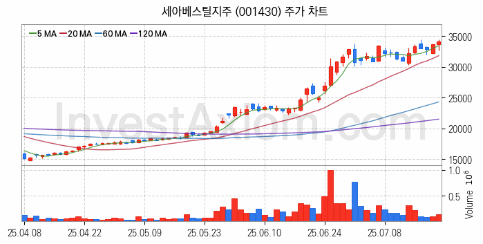 철강 관련주 세아베스틸지주 주식 종목의 분석 시점 기준 최근 일봉 차트