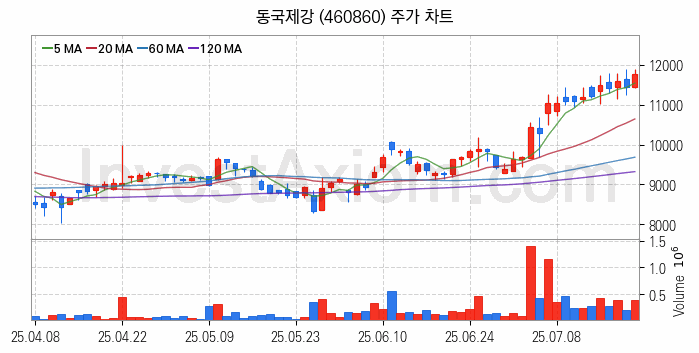 철강 관련주 동국제강 주식 종목의 분석 시점 기준 최근 일봉 차트
