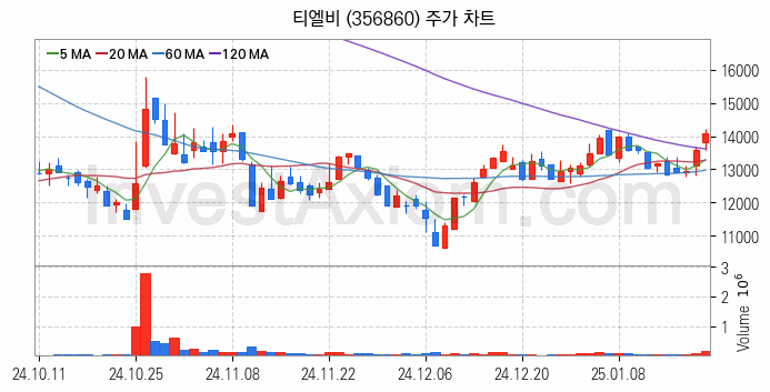 컴퓨트익스프레스링크 CXL 관련주 티엘비 주식 종목의 분석 시점 기준 최근 일봉 차트