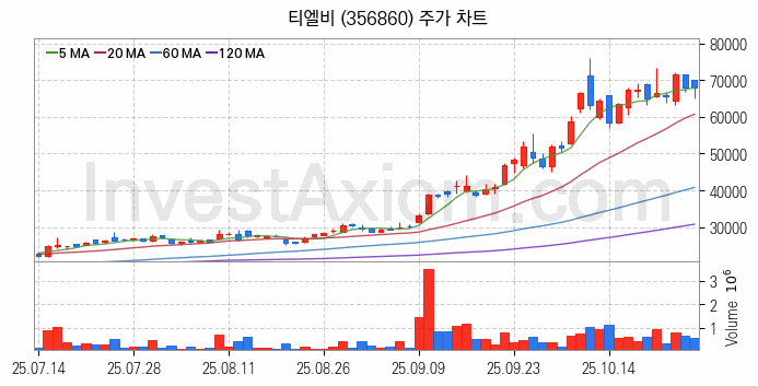 컴퓨트익스프레스링크 CXL 관련주 티엘비 주식 종목의 분석 시점 기준 최근 일봉 차트
