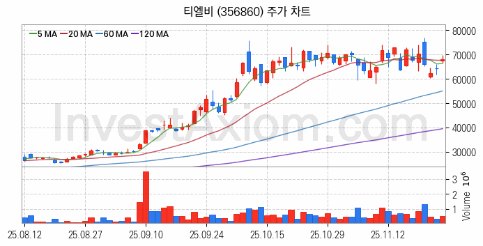 컴퓨트익스프레스링크 CXL 관련주 티엘비 주식 종목의 분석 시점 기준 최근 일봉 차트