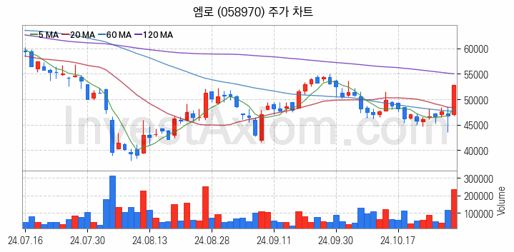 클라우드 컴퓨팅 관련주 엠로 주식 종목의 분석 시점 기준 최근 일봉 차트