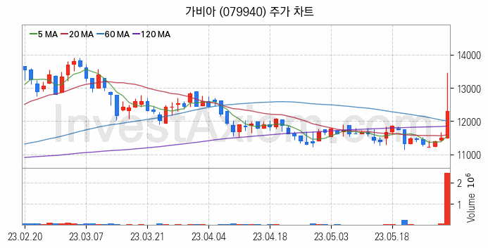 클라우드 컴퓨팅 관련주 가비아 주식 종목의 분석 시점 기준 최근 일봉 차트