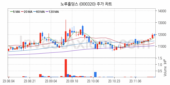 페인트 관련주 노루홀딩스 주식 종목의 분석 시점 기준 최근 일봉 차트