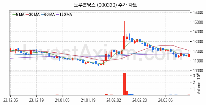 페인트 관련주 노루홀딩스 주식 종목의 분석 시점 기준 최근 일봉 차트