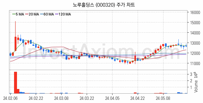 페인트 관련주 노루홀딩스 주식 종목의 분석 시점 기준 최근 일봉 차트