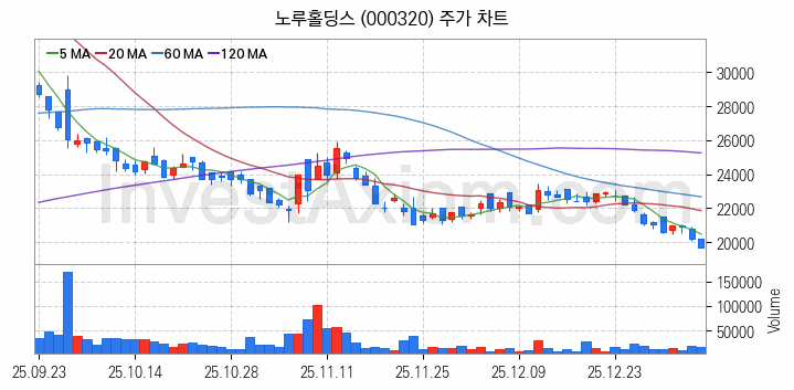 페인트 관련주 노루홀딩스 주식 종목의 분석 시점 기준 최근 일봉 차트