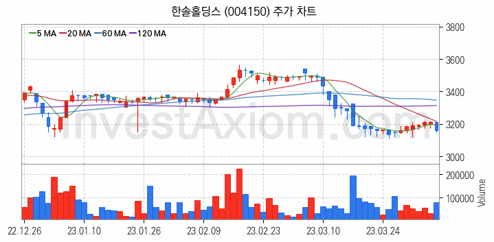 폐기물처리 관련주 한솔홀딩스 주식 종목의 분석 시점 기준 최근 일봉 차트