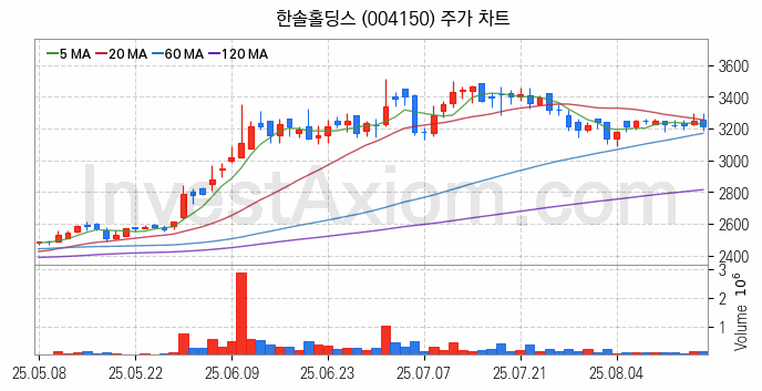 폐기물처리 관련주 한솔홀딩스 주식 종목의 분석 시점 기준 최근 일봉 차트