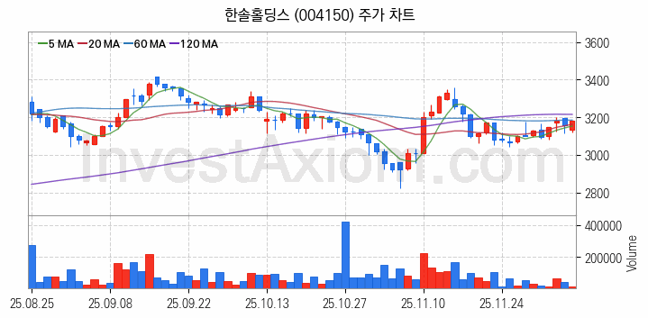 폐기물처리 관련주 한솔홀딩스 주식 종목의 분석 시점 기준 최근 일봉 차트
