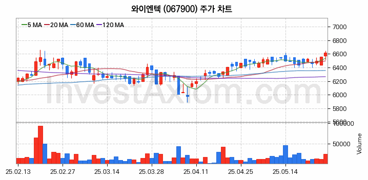 폐기물처리 관련주 와이엔텍 주식 종목의 분석 시점 기준 최근 일봉 차트
