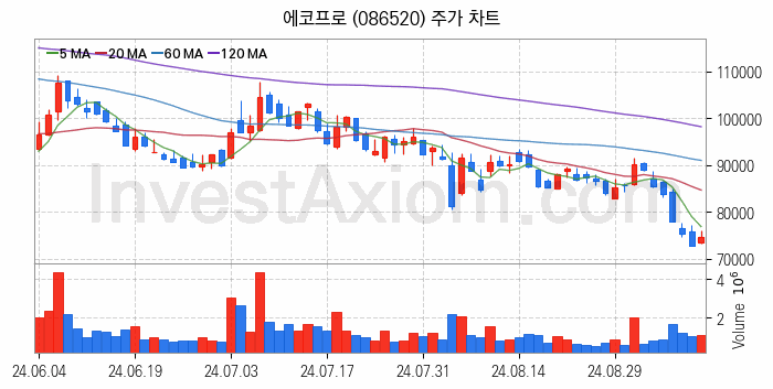 폐배터리 관련주 에코프로 주식 종목의 분석 시점 기준 최근 일봉 차트