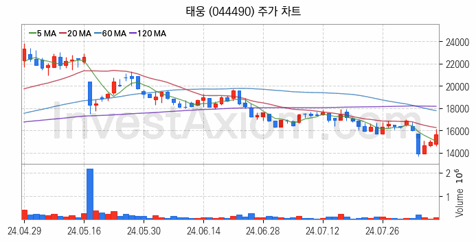 풍력에너지 관련주 태웅 주식 종목의 분석 시점 기준 최근 일봉 차트