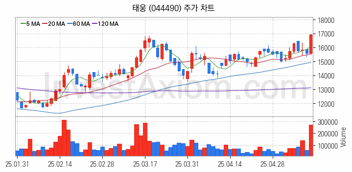 풍력에너지 관련주 태웅 주식 종목의 분석 시점 기준 최근 일봉 차트