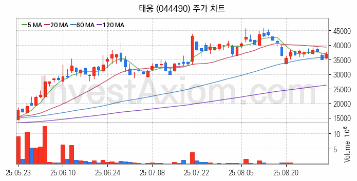 풍력에너지 관련주 태웅 주식 종목의 분석 시점 기준 최근 일봉 차트