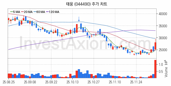 풍력에너지 관련주 태웅 주식 종목의 분석 시점 기준 최근 일봉 차트