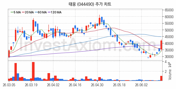 풍력에너지 관련주 태웅 주식 종목의 분석 시점 기준 최근 일봉 차트