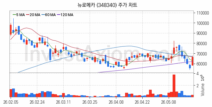 피지컬AI 관련주 뉴로메카 주식 종목의 분석 시점 기준 최근 일봉 차트