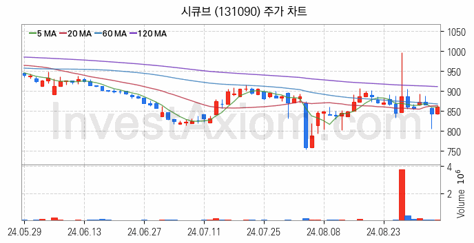 핀테크 관련주 시큐브 주식 종목의 분석 시점 기준 최근 일봉 차트