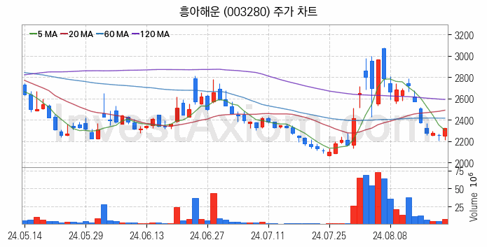 해운 관련주 흥아해운 주식 종목의 분석 시점 기준 최근 일봉 차트