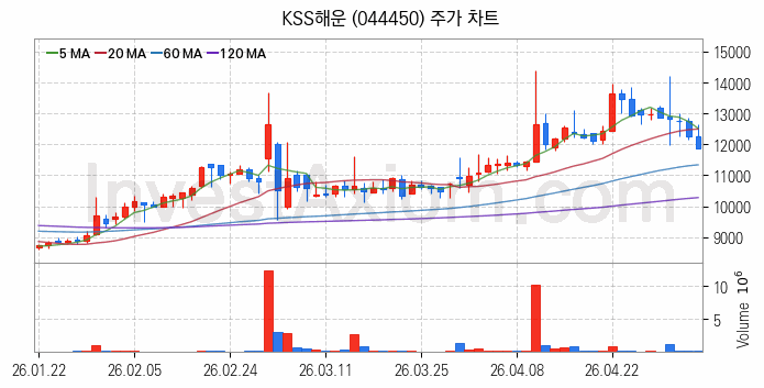 해운 관련주 KSS해운 주식 종목의 분석 시점 기준 최근 일봉 차트