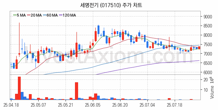 해저터널 관련주 세명전기 주식 종목의 분석 시점 기준 최근 일봉 차트