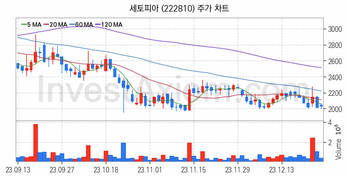 희귀금속 희토류 관련주 세토피아 주식 종목의 분석 시점 기준 최근 일봉 차트