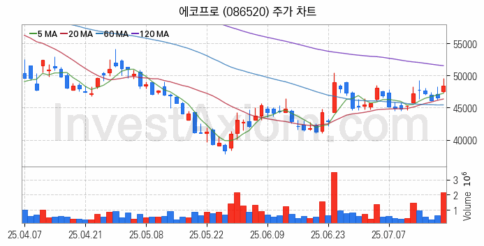 2차전지 나트륨이온 관련주 에코프로 주식 종목의 분석 시점 기준 최근 일봉 차트
