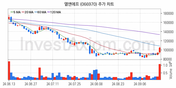 2차전지 소재 부품 관련주 엘앤에프 주식 종목의 분석 시점 기준 최근 일봉 차트